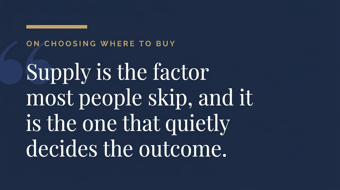Pull quote reading that supply is the factor most buyers skip when comparing the best neighborhoods in Austin
