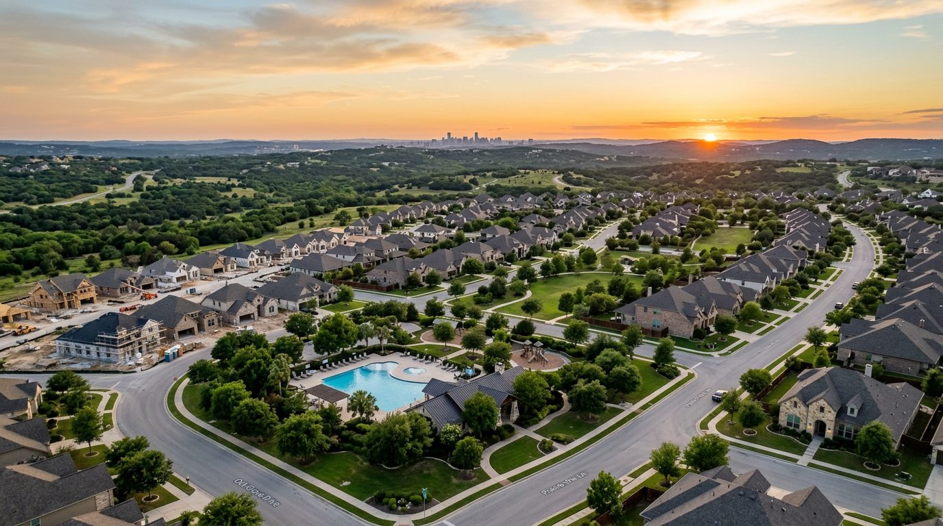 Best Suburbs Near Austin TX, Aerial Community View