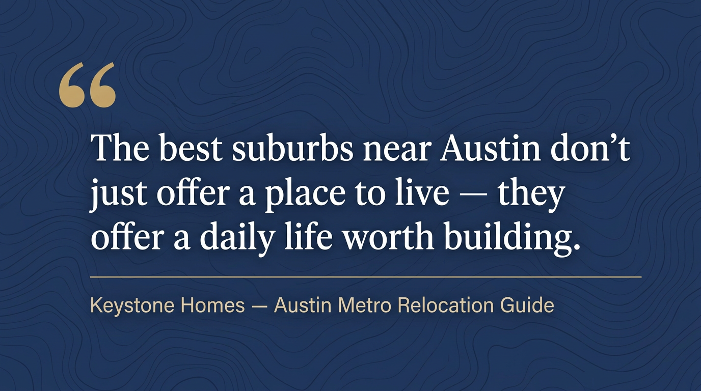 Austin Suburbs Pull Quote, Keystone Homes Hill Country Living