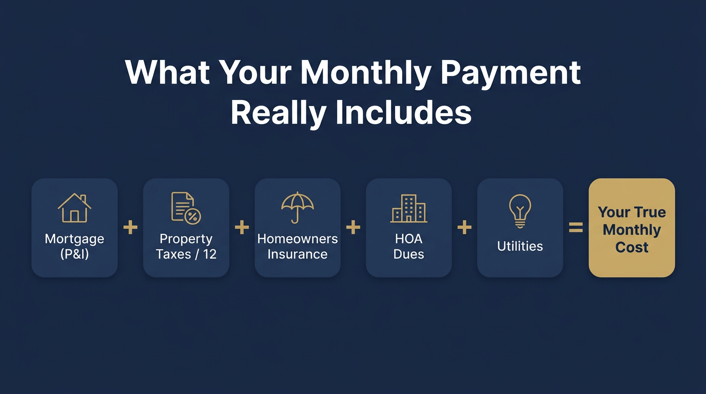 What your monthly payment really includes: mortgage, property taxes, insurance, HOA dues, and utilities