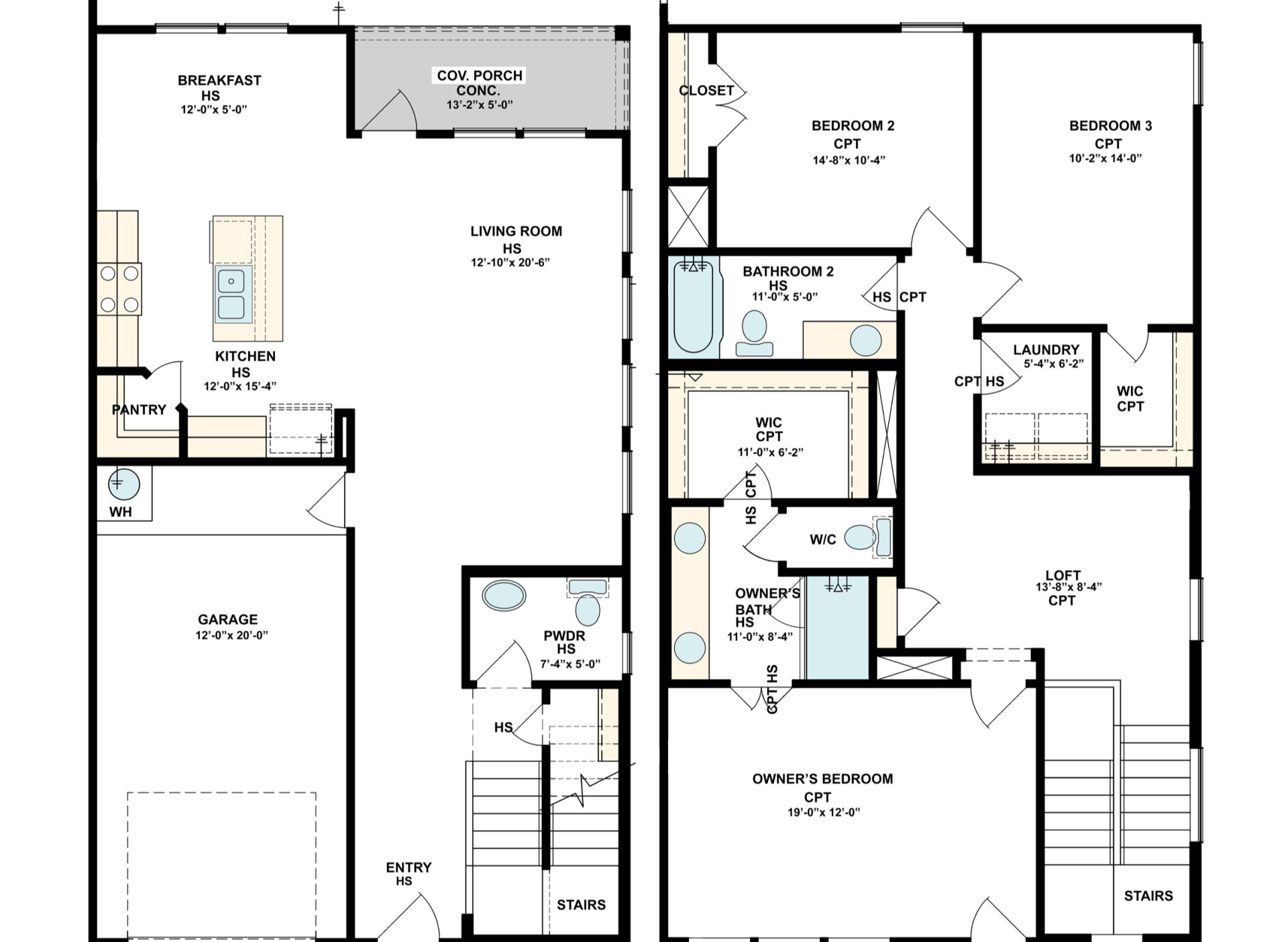 Cordoba floor plan, main and upper level