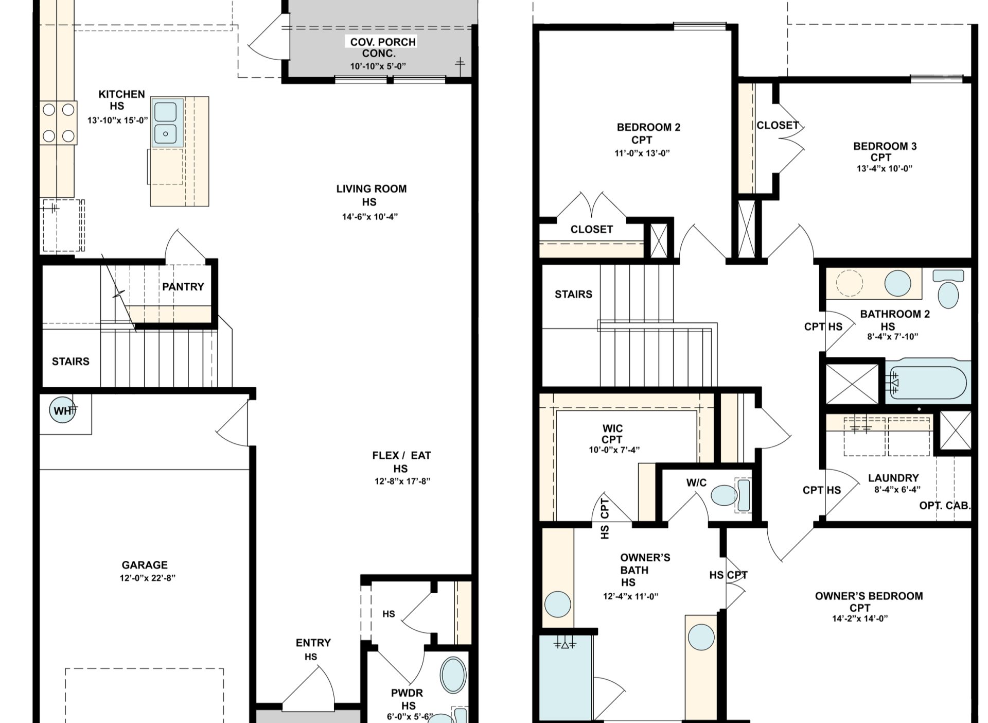 Marbella floor plan, main and upper level