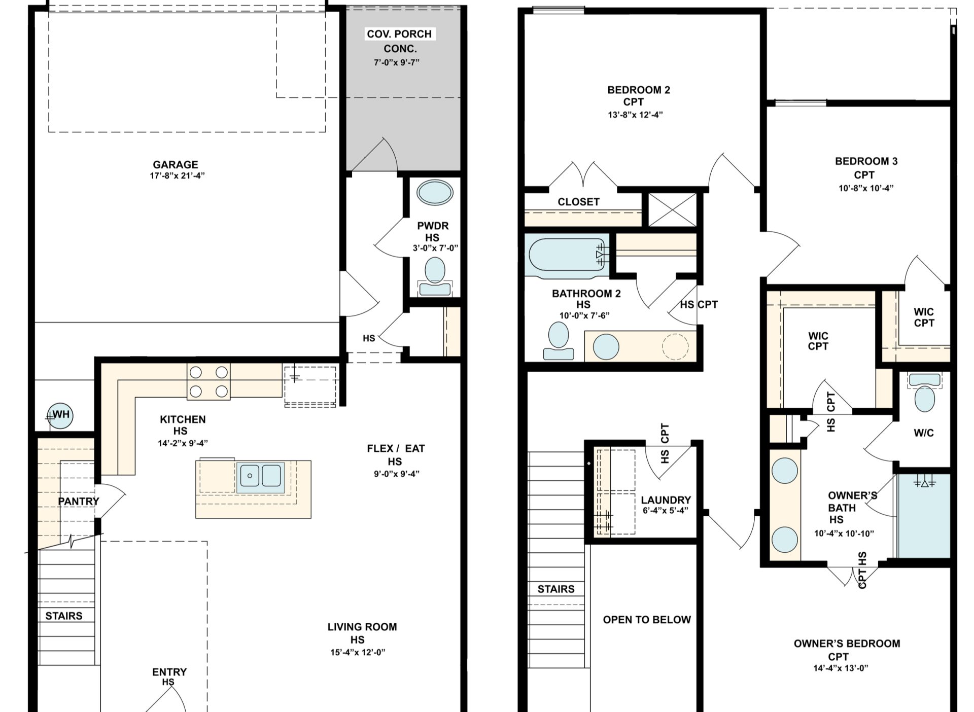 Merida floor plan, main and upper level