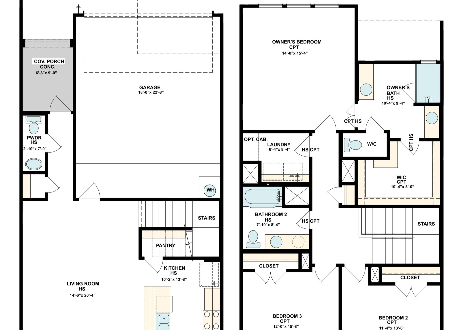 Santiago floor plan, main and upper level