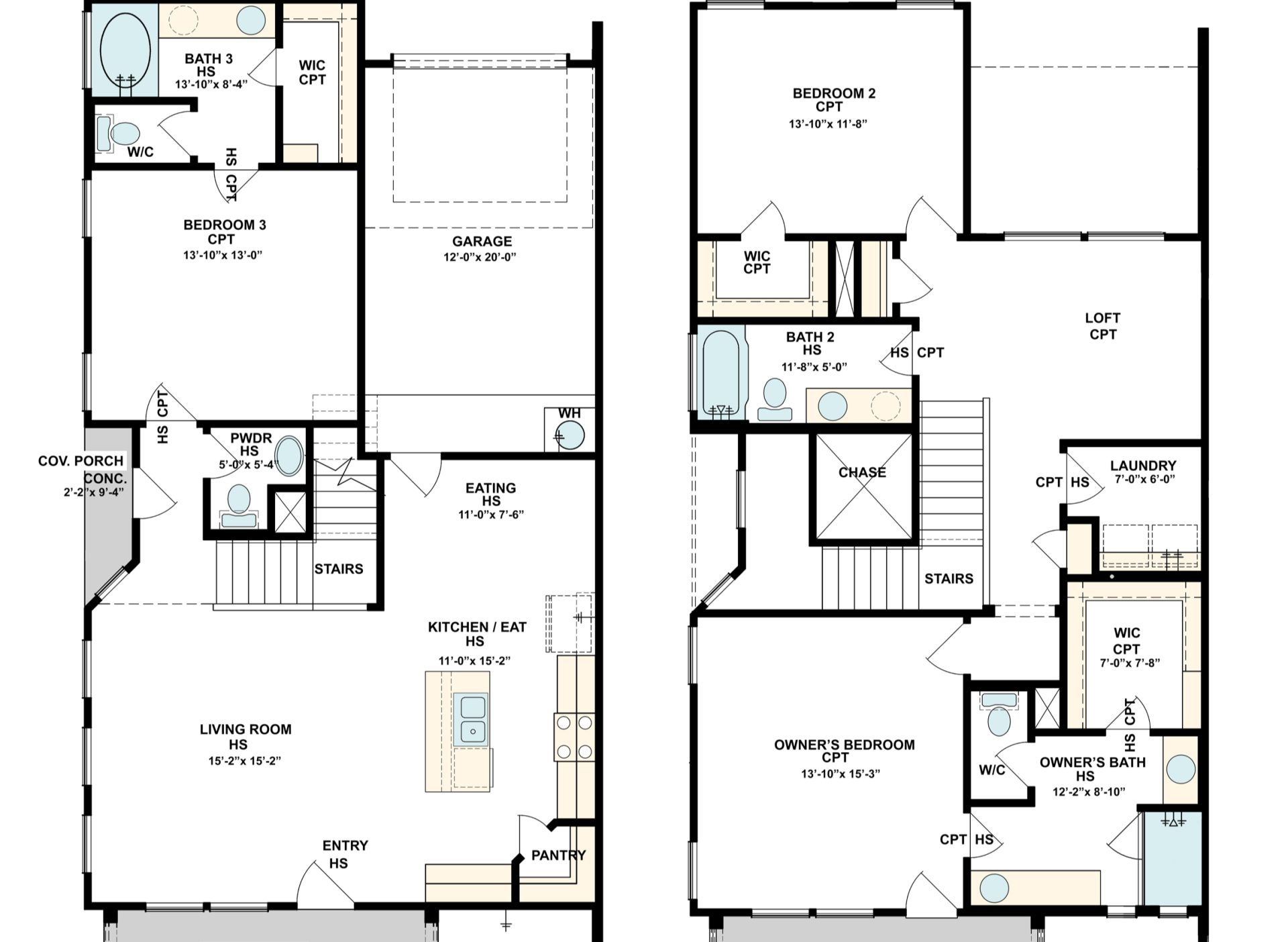 Valencia floor plan, main and upper level