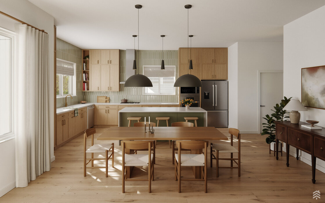 Rendering of the kitchen and living area at 1002 Brentwood, Austin