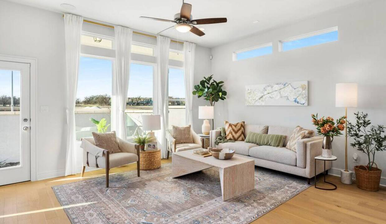Interior view of a new home decorated in warm modern style in Cielo East, a gated community in Pflugerville